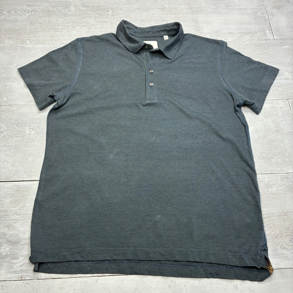 Billy Reid Polo Shirt Mens Large Blue Grey Organic Cotton Slub Jersey S/S